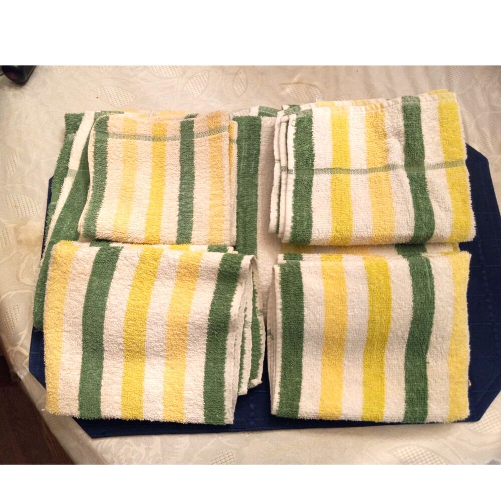 Vintage 1960s 1970s 7-Piece Striped Cannon Bath Towel Set Yellow, Green, & White